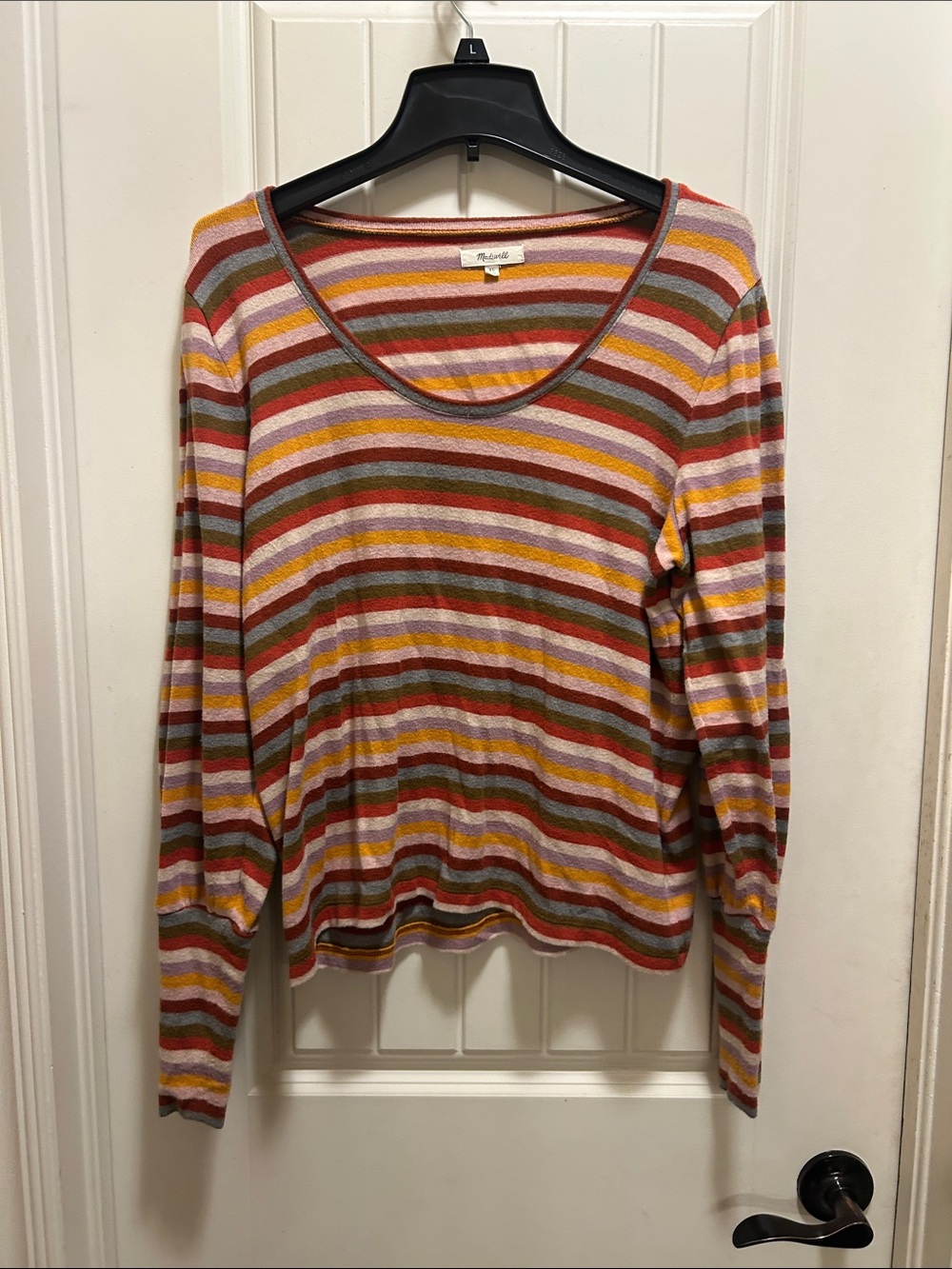Madewell Scoop Neck Long-Sleeve Striped Tee in Rust, Pink, Yellow & Olive